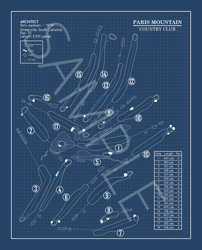 Paris Mountain Country Club Blueprint (Print)