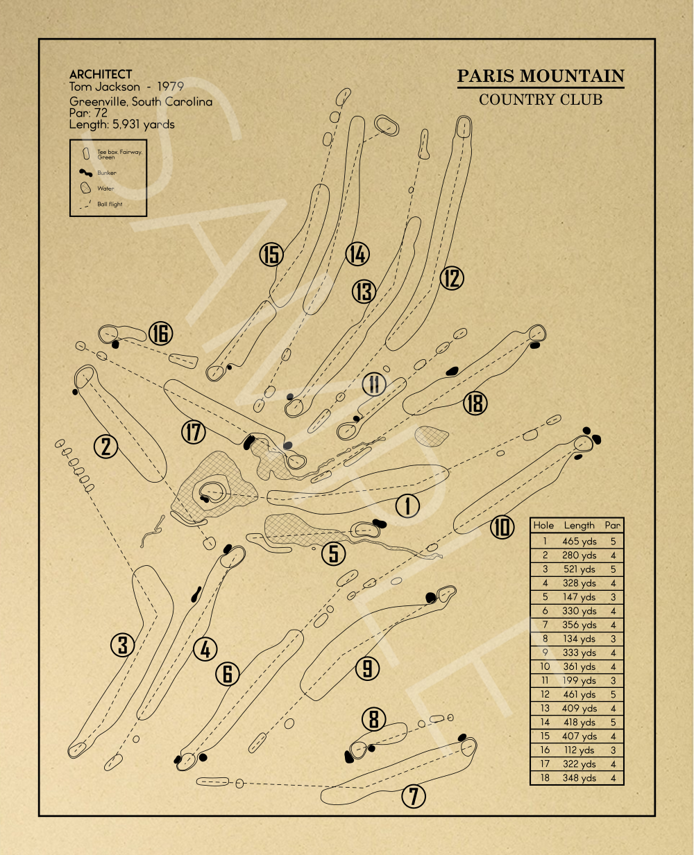 Paris Mountain Country Club Outline (Print)