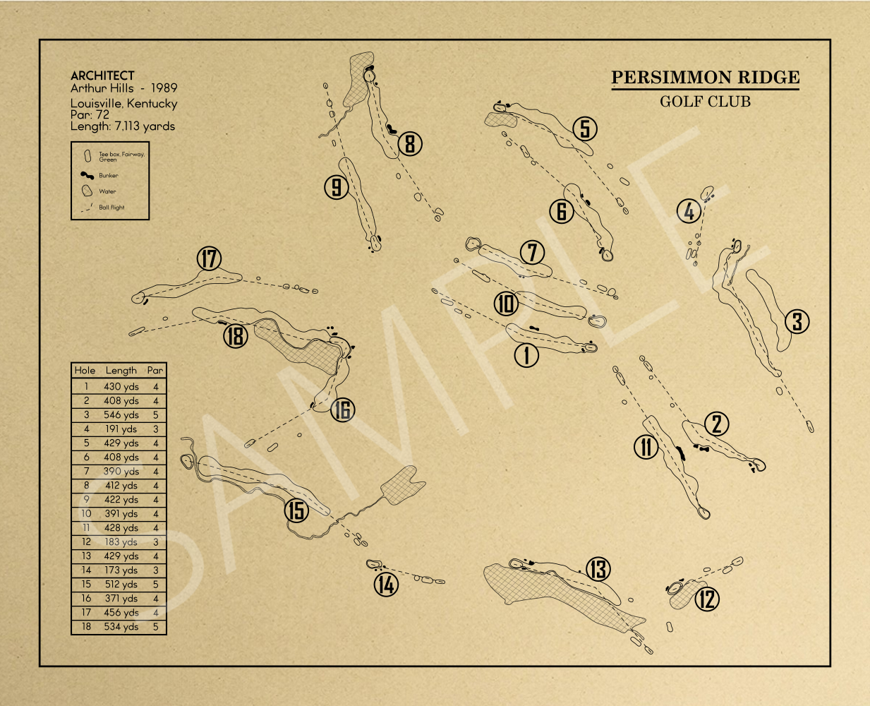 Persimmon Ridge Golf Club Outline (Print)