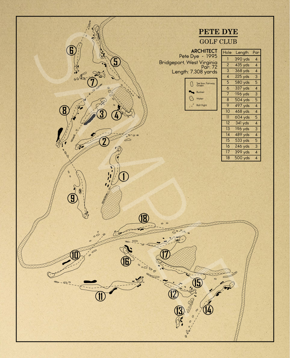 Pete Dye Golf Club Outline (Print)