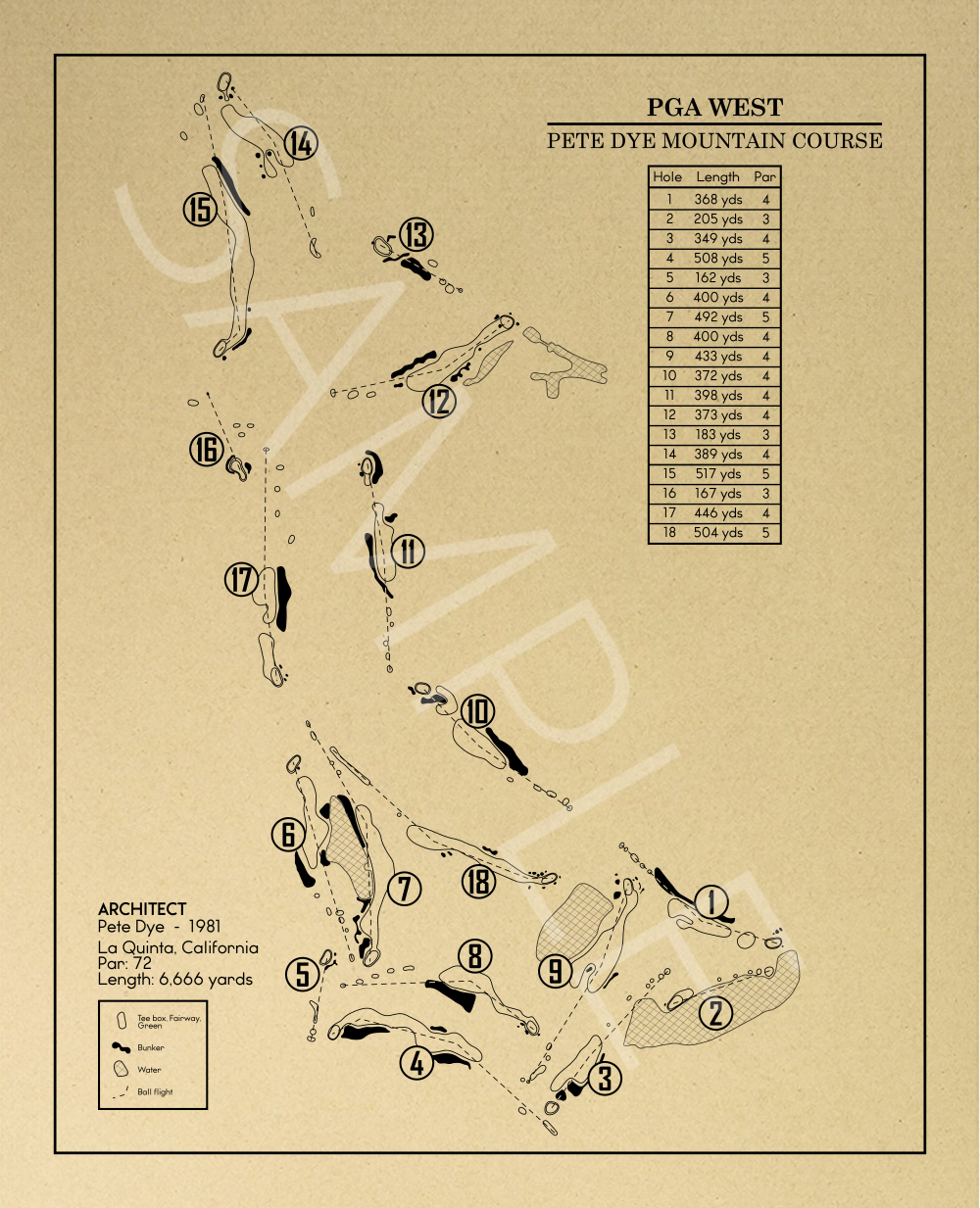PGA West Pete Dye Mountain Course Outline (Print)