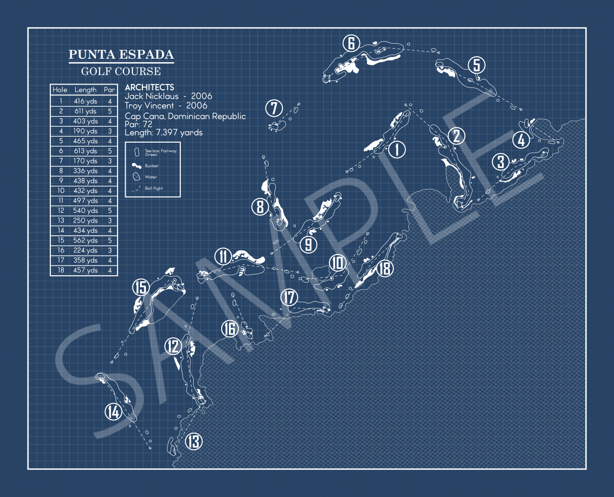 Punta Espada Golf Course Blueprint (Print)