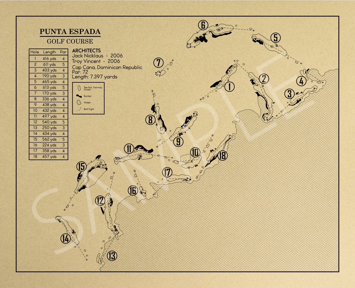Punta Espada Golf Course Outline (Print)