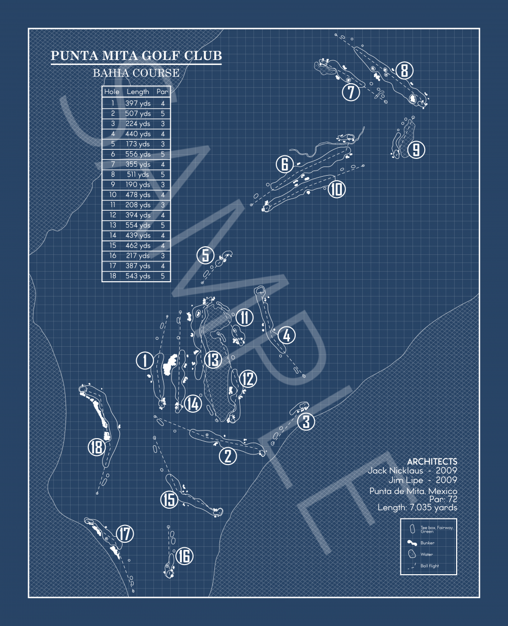 Punta Mita Golf Club Bahia Course Blueprint (Print)