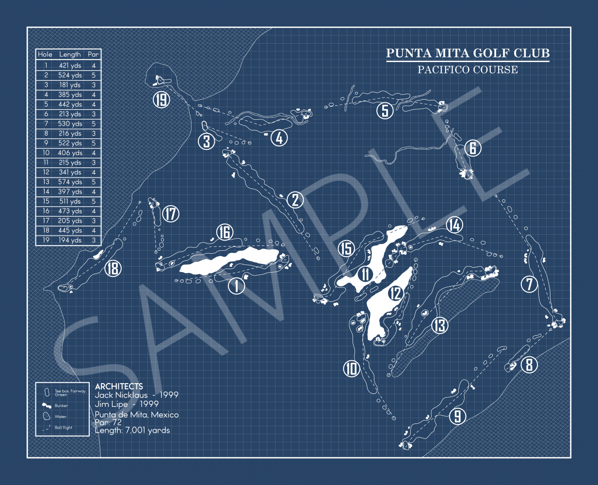 Punta Mita Golf Club Pacifico Course Blueprint (Print)