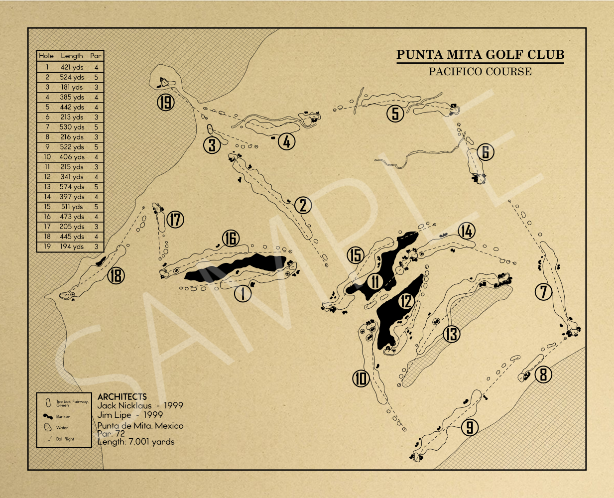 Punta Mita Golf Club Pacifico Course Outline (Print)