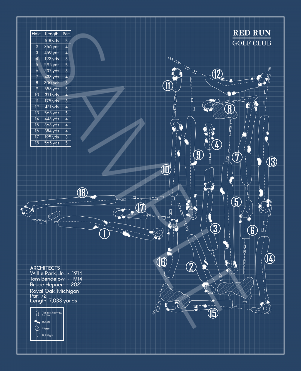 Red Run Golf Club Blueprint (Print)