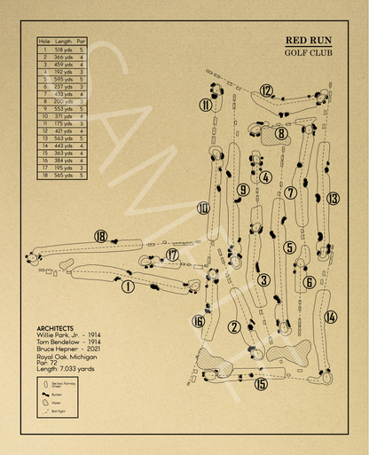 Red Run Golf Club Outline (Print)
