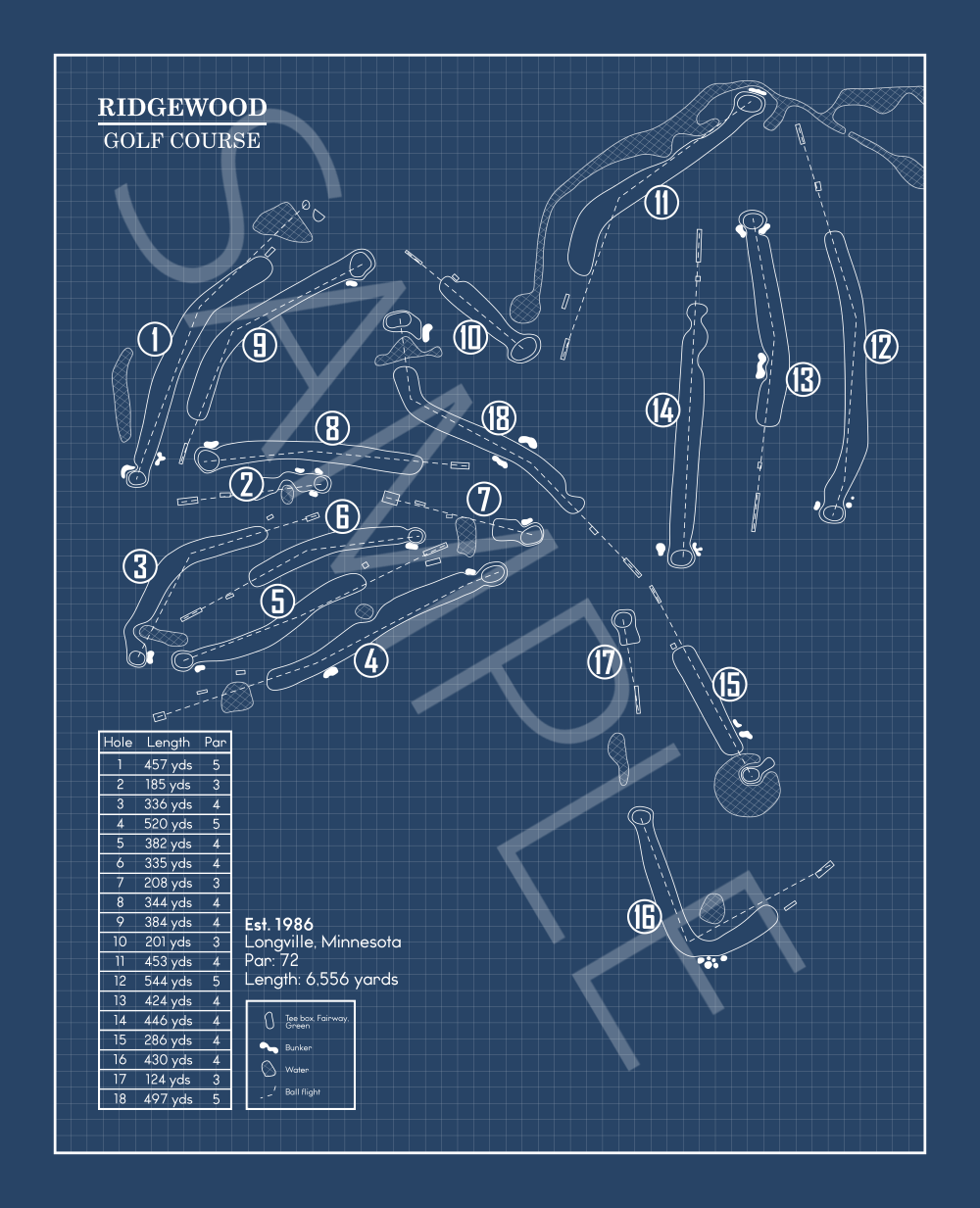 Ridgewood Golf Course Blueprint (Print)