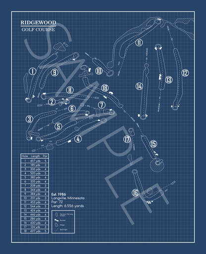 Ridgewood Golf Course Blueprint (Print)