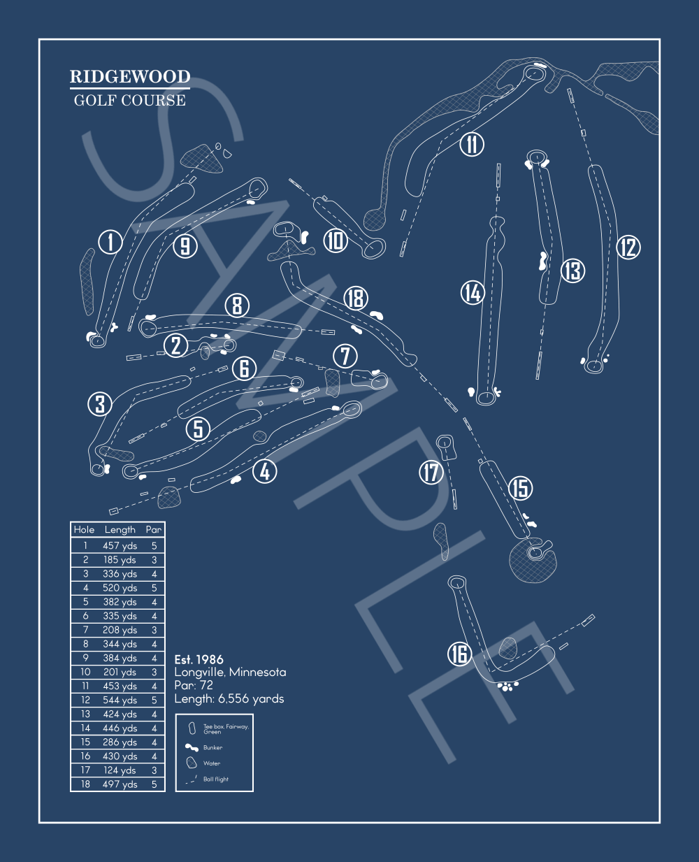 Ridgewood Golf Course Blueprint (Print)