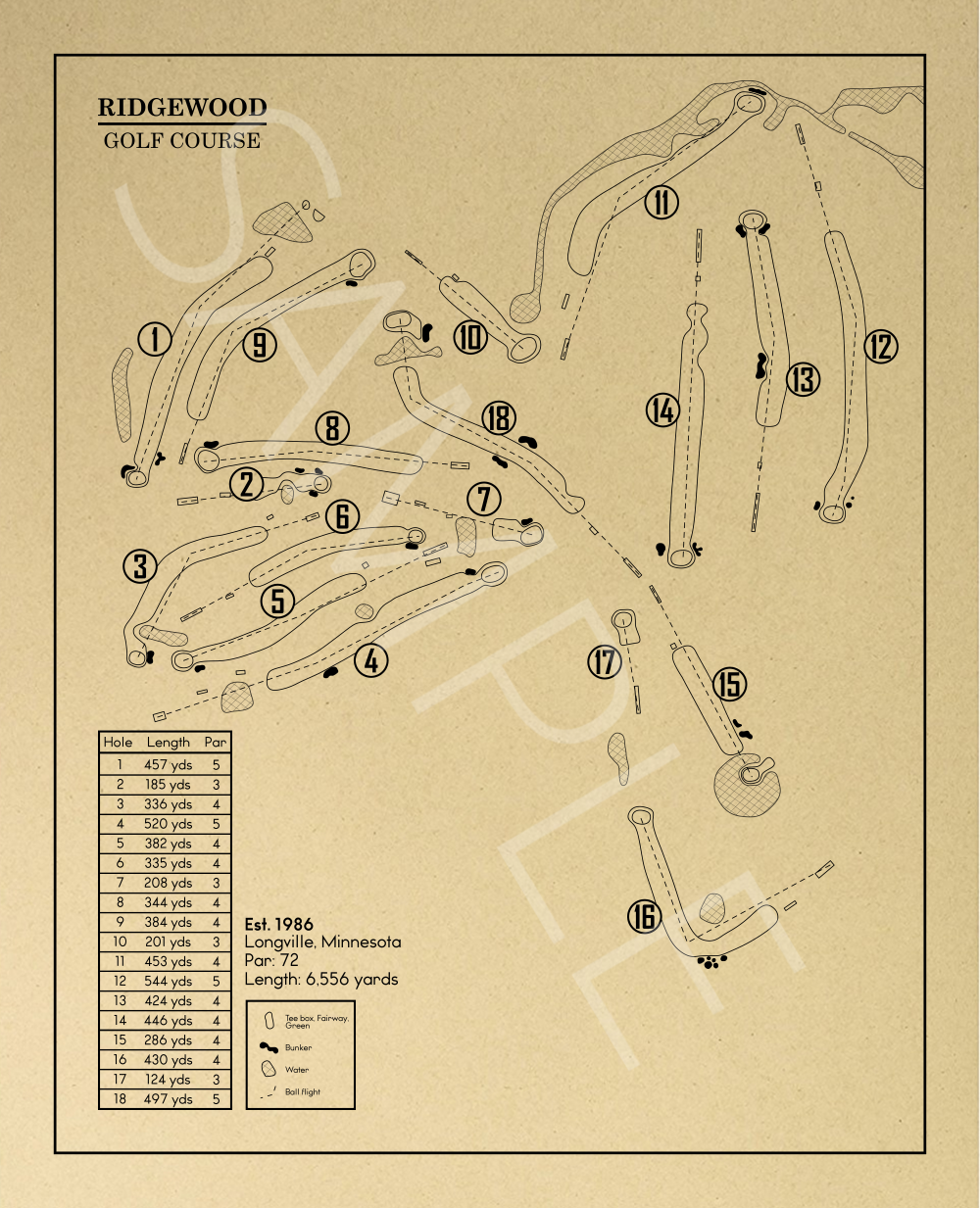 Ridgewood Golf Course Outline (Print)