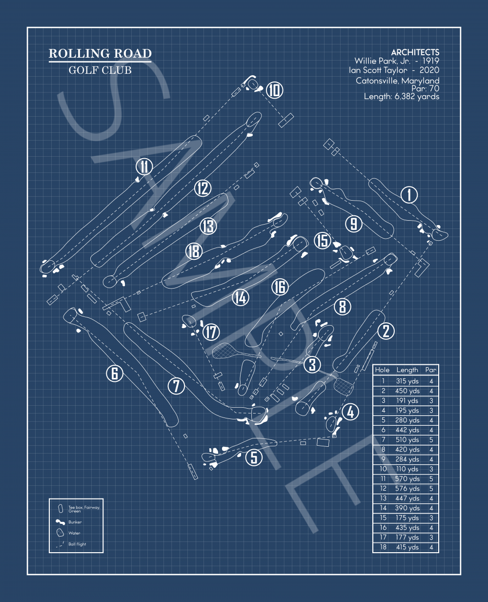 Rolling Road Golf Club Blueprint (Print)