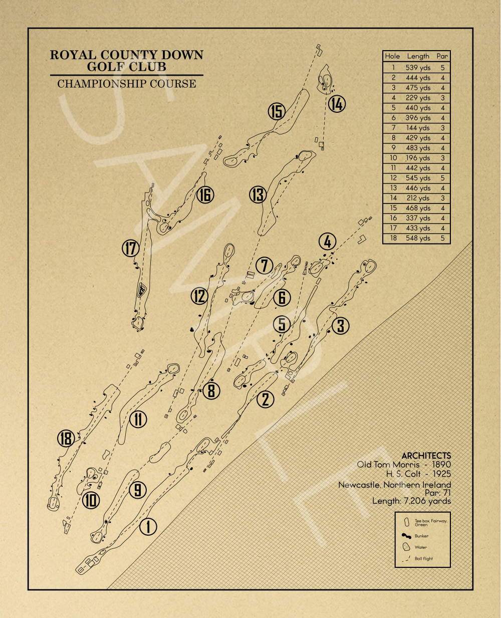 Royal County Down Golf Club Championship Course Outline (Print)