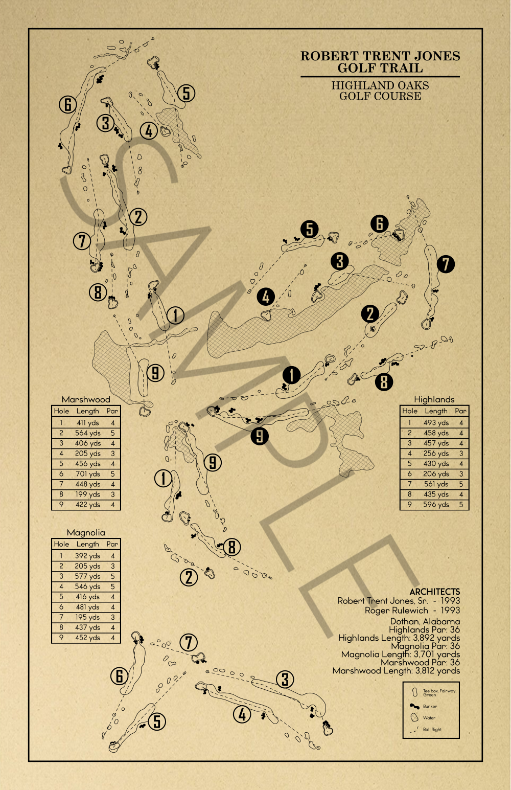 RTJ Golf Trail Highland Oaks Course Outline (Print)