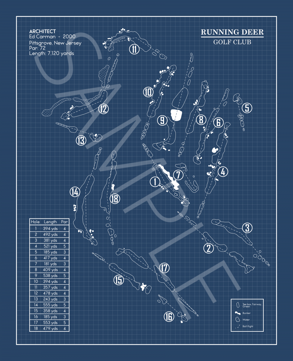 Running Deer Golf Club Blueprint (Print)
