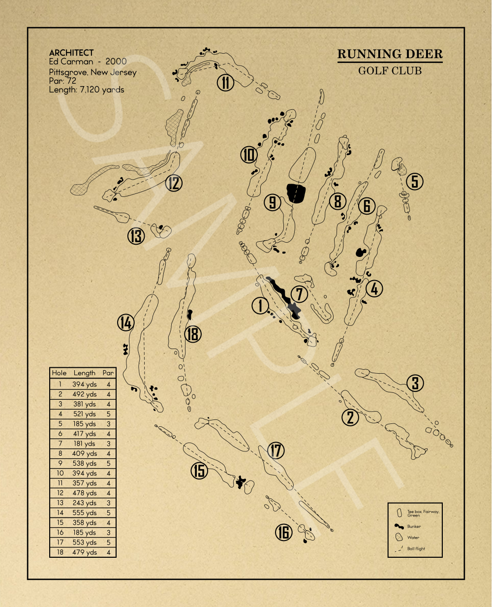 Running Deer Golf Club Outline (Print)