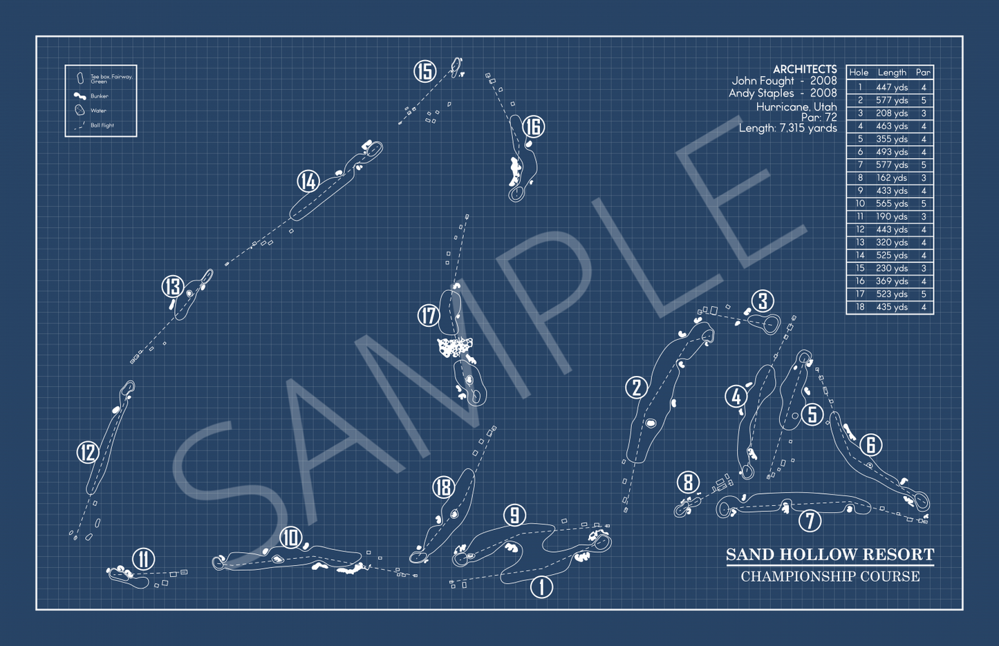 Sand Hollow Resort Championship Course Blueprint (Print)