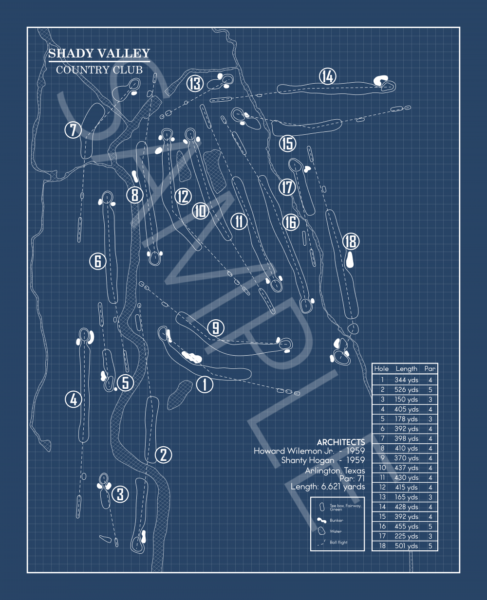 Shady Valley Country Club Blueprint (Print)