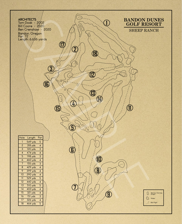 Sheep Ranch Golf Course at Bandon Dunes Outline (Print) – GolfBlueprints