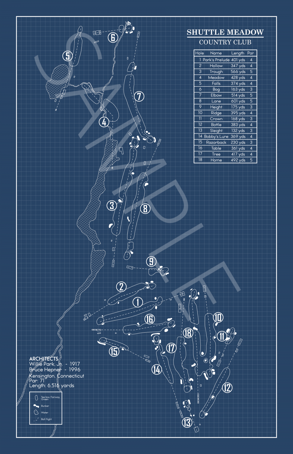 Shuttle Meadow Country Club Blueprint (Print)