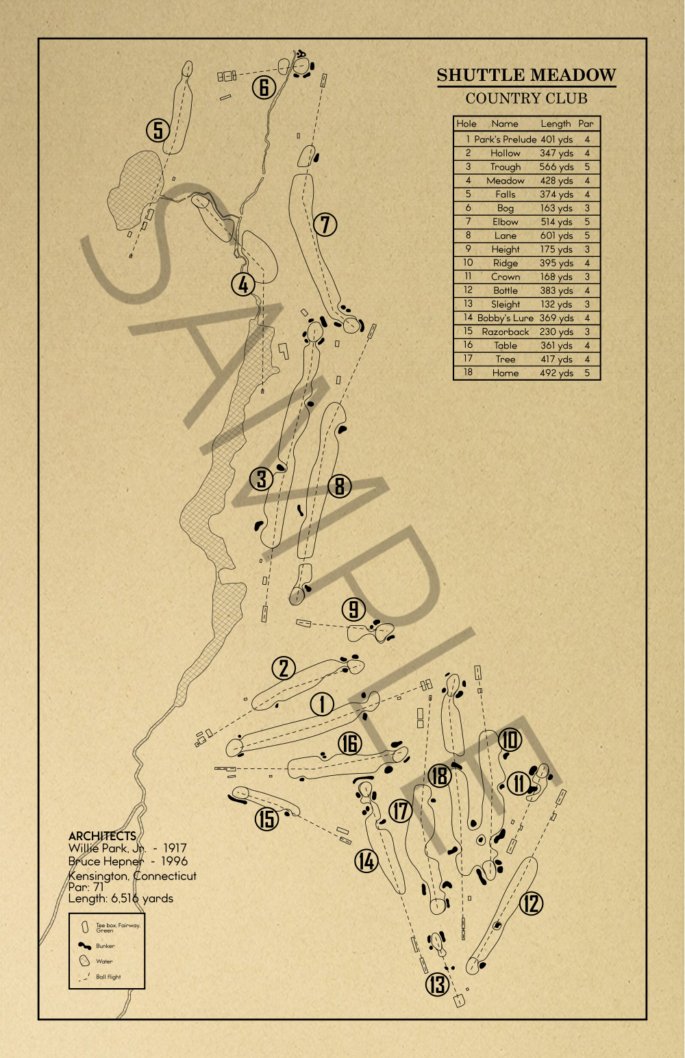 Shuttle Meadow Country Club Outline (Print)