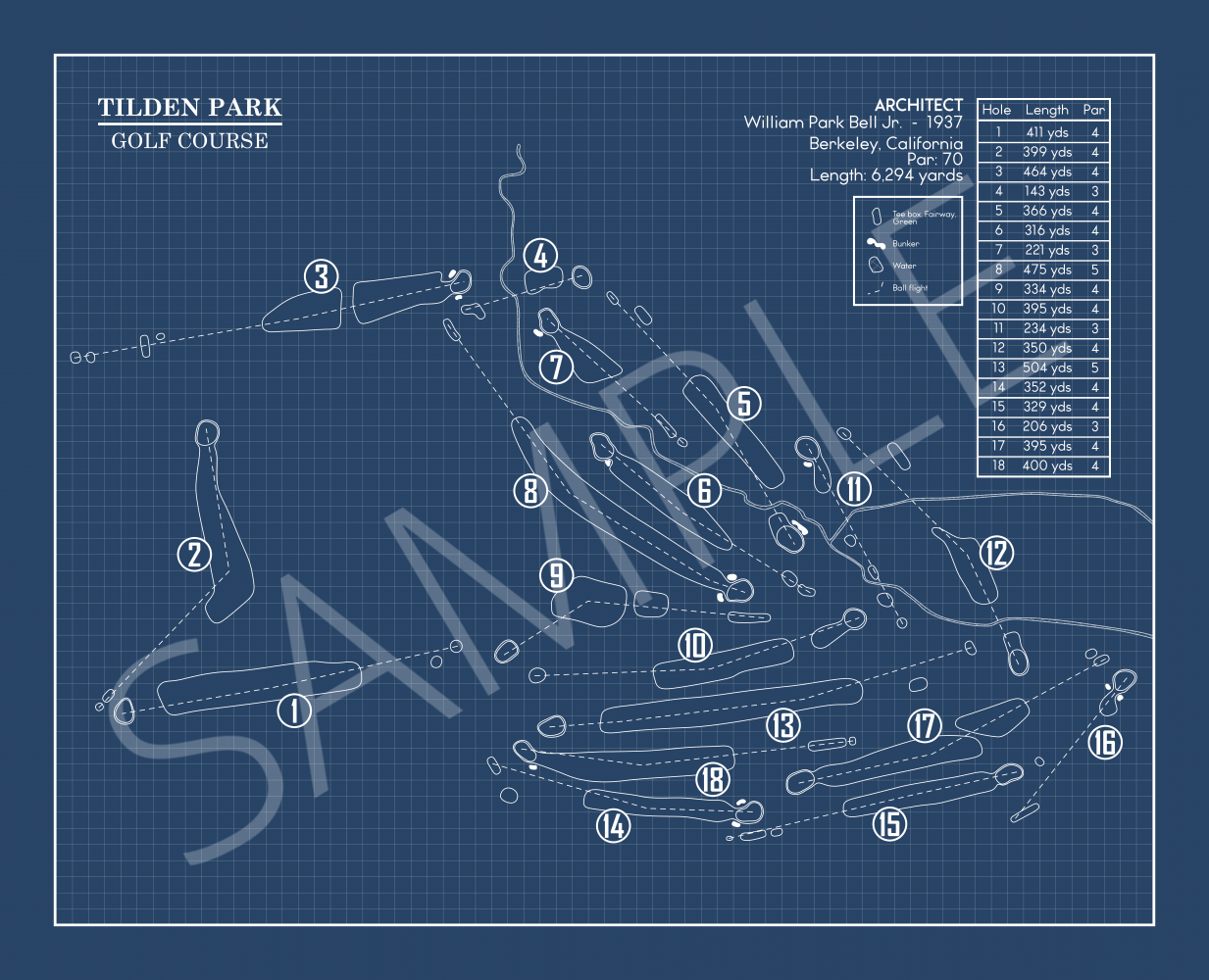 Tilden Park Golf Course Blueprint (Print)