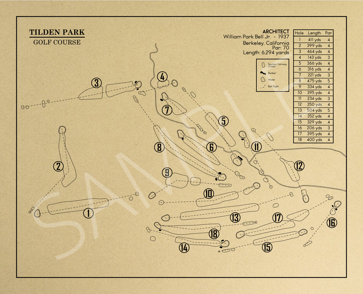 Tilden Park Golf Course Outline (Print)