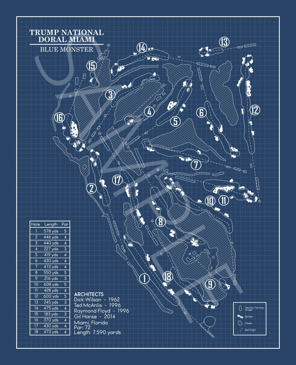 Trump National Doral Miami Blue Monster Blueprint (Print)
