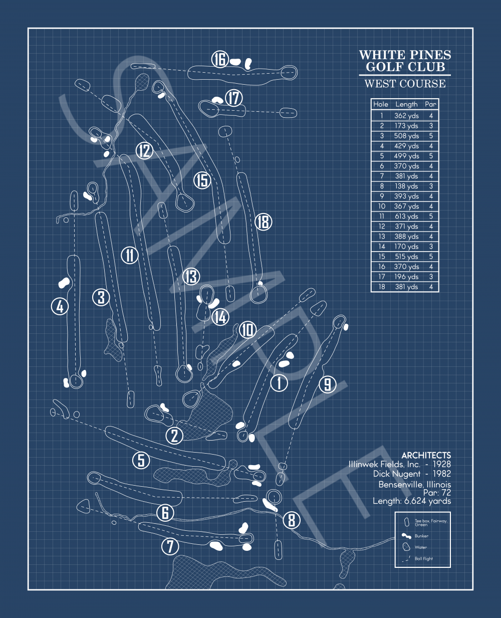 White Pines Golf Club West Course Blueprint (Print)