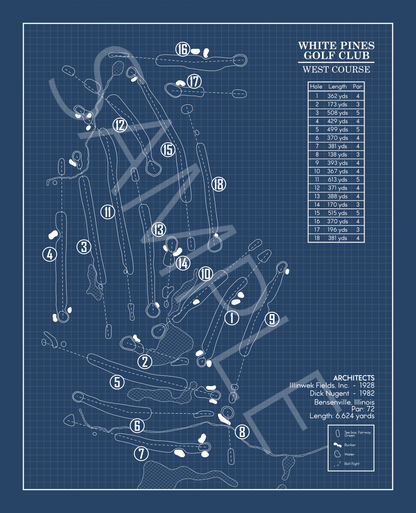 White Pines Golf Club West Course Blueprint (Print)