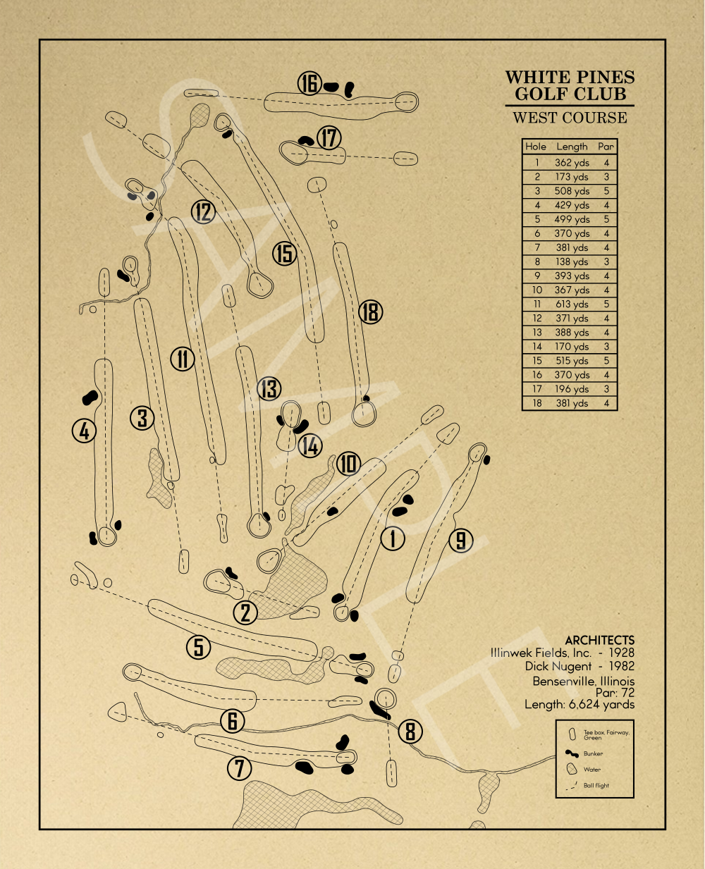 White Pines Golf Club West Course Outline (Print)