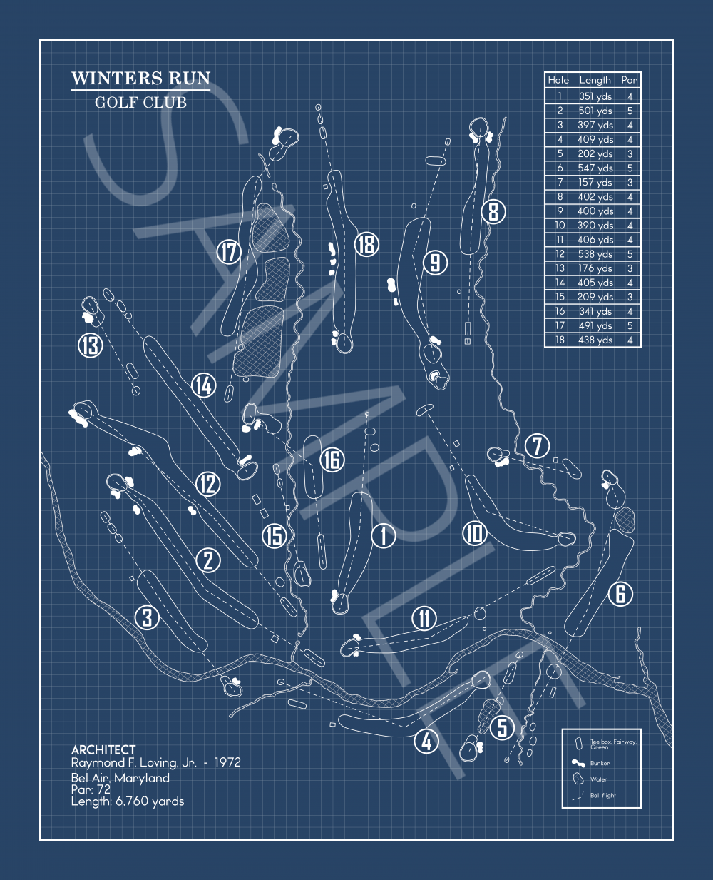 Winters Run Golf Club Blueprint (Print)