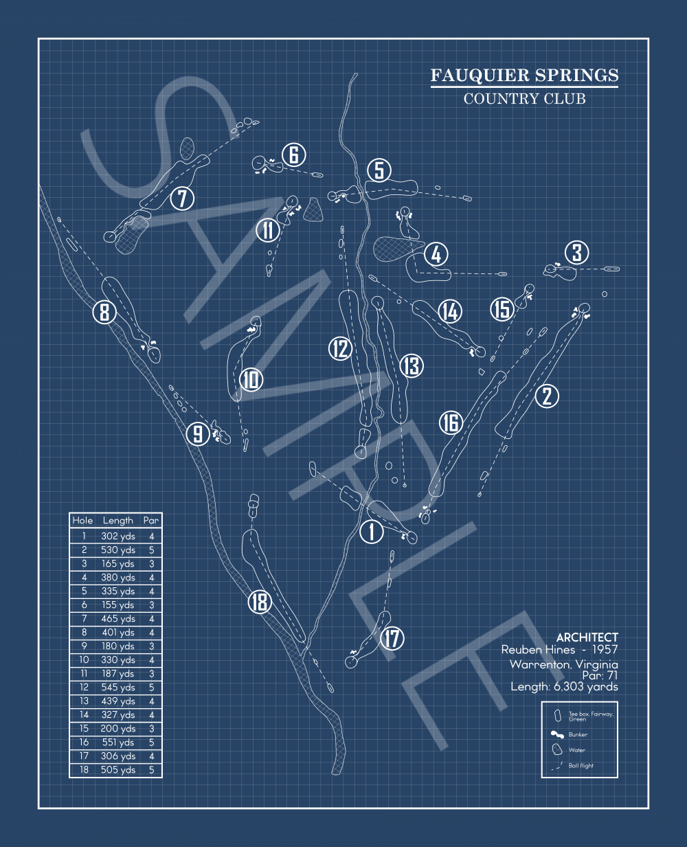 Spring Center Blue Print/pdf Fauquier Springs Country Club Blueprint (Print) – GolfBlueprints