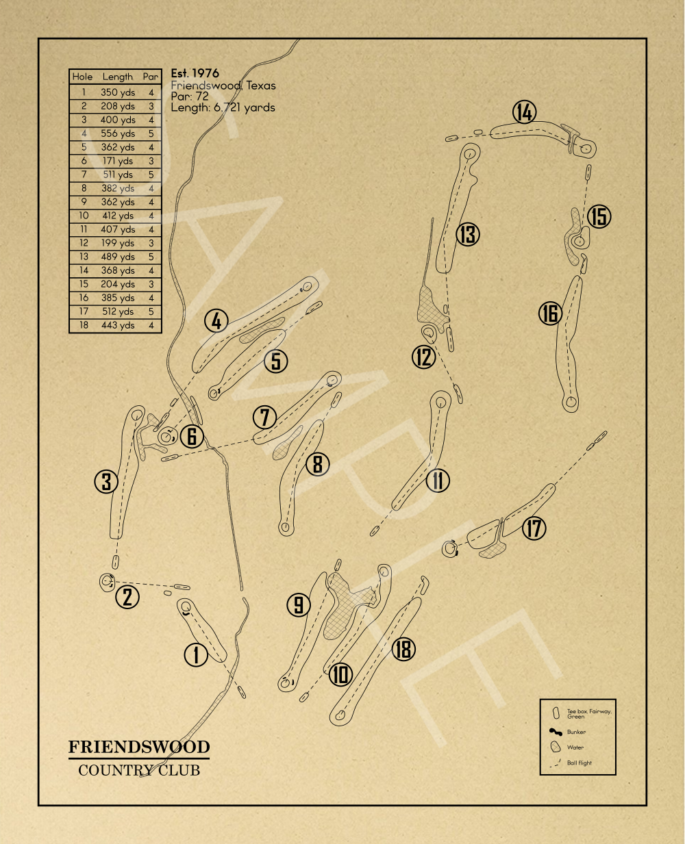 Friendswood Country Club Outline (Print) GolfBlueprints