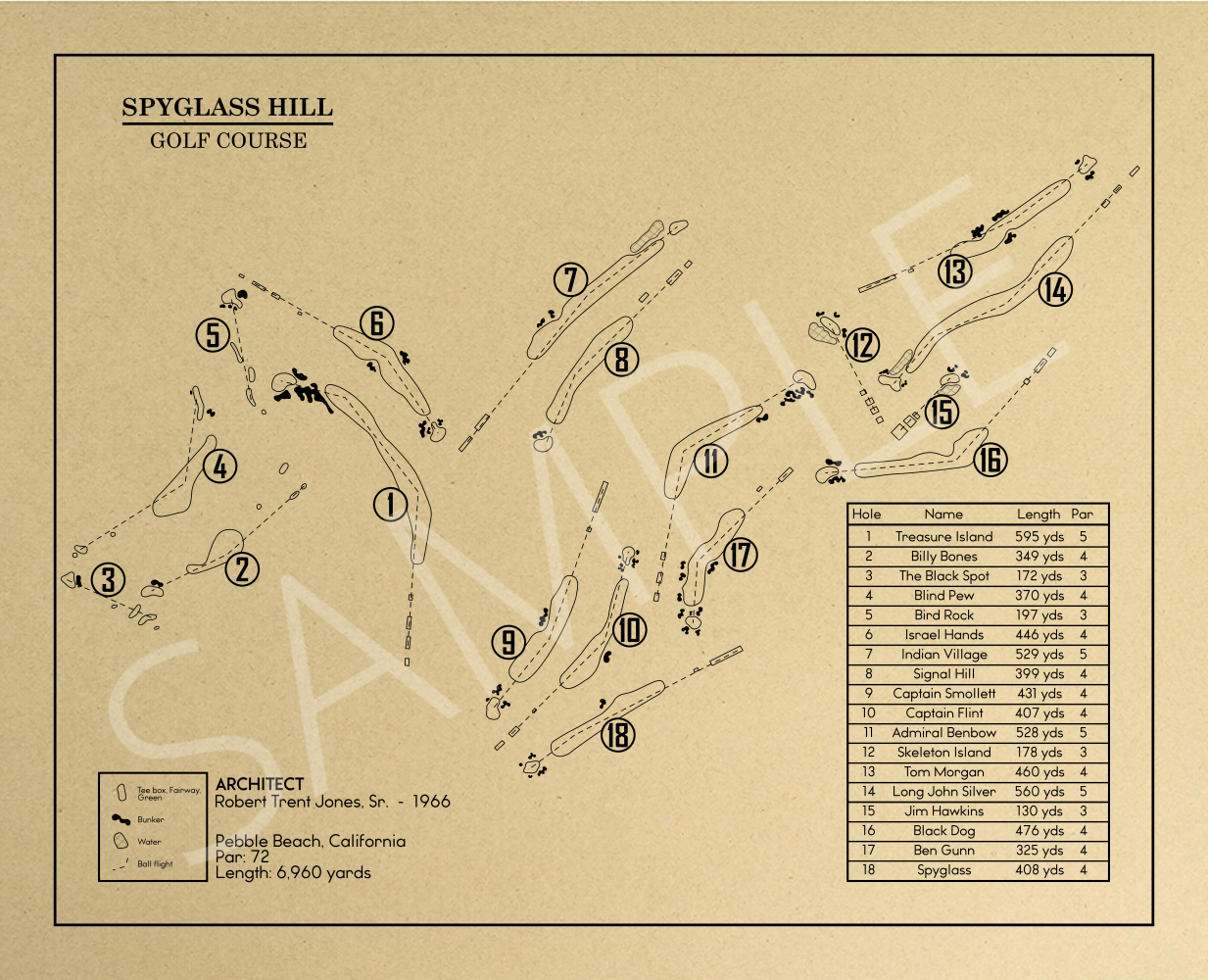 Spyglass Hill Golf Course Outline (Print)