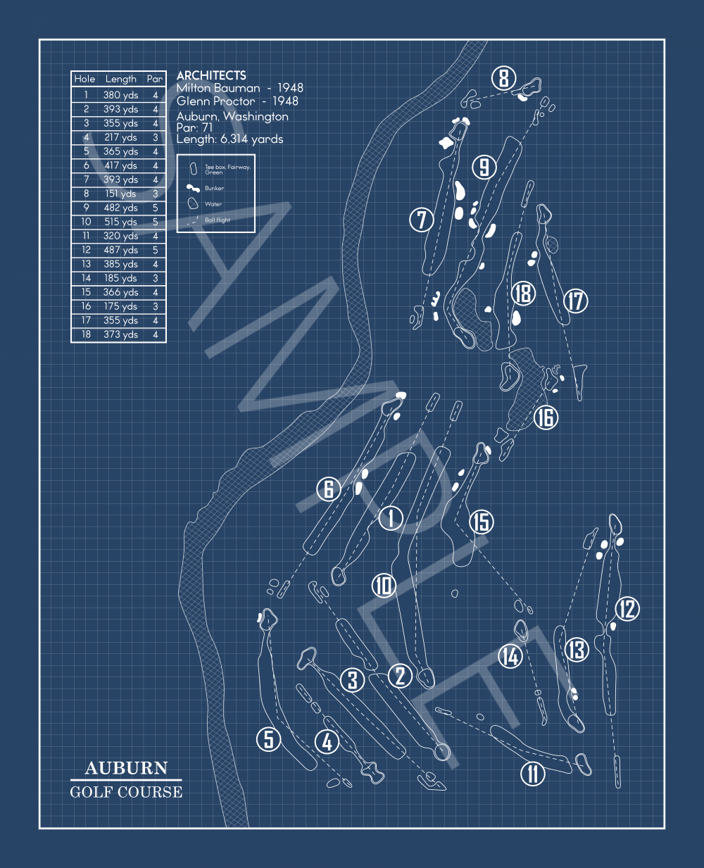 Auburn Golf Club Blueprint (Print)