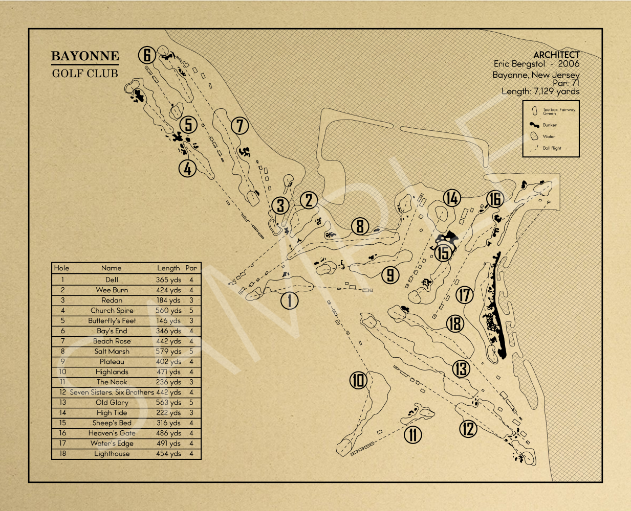 Bayonne Golf Club Outline (Print)