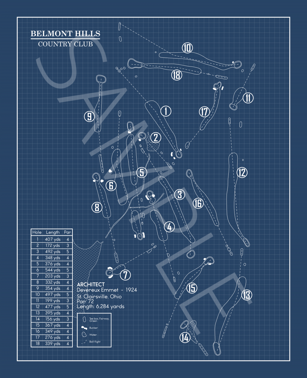 Belmont Hills Country Club Blueprint (Print)
