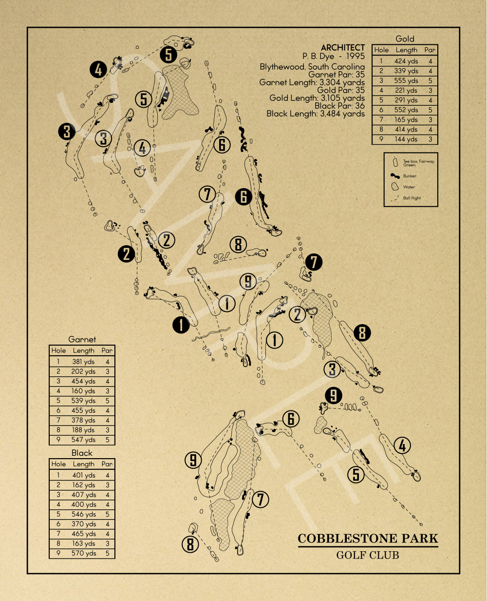 Cobblestone Park Golf Club Outline (Print)