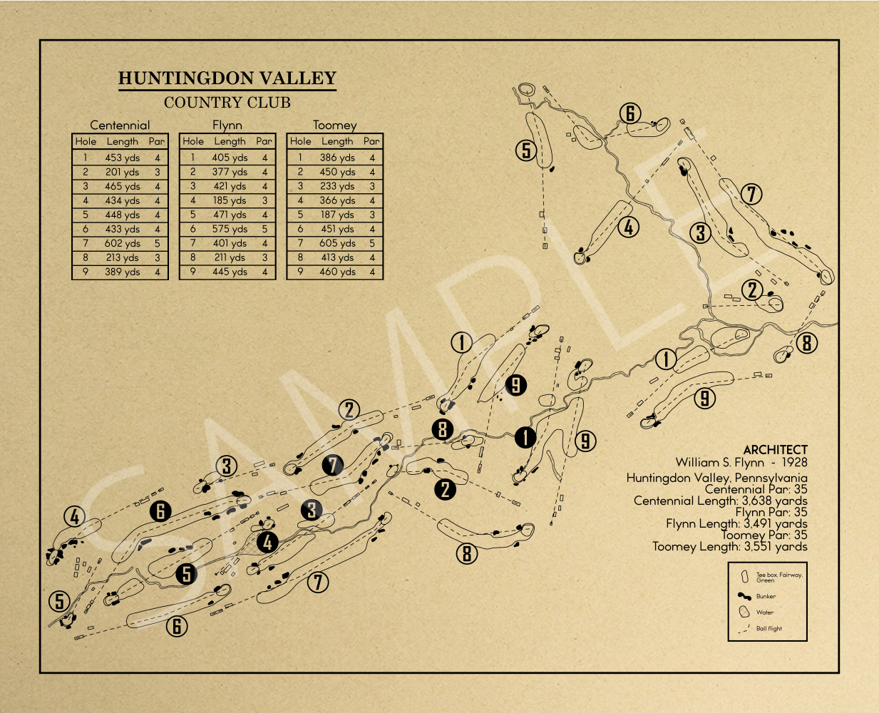 Huntingdon Valley Country Club Outline (Print)
