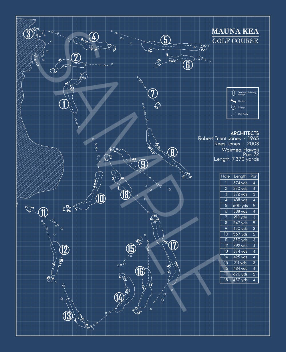 Mauna Kea Golf Course Blueprint (Print)