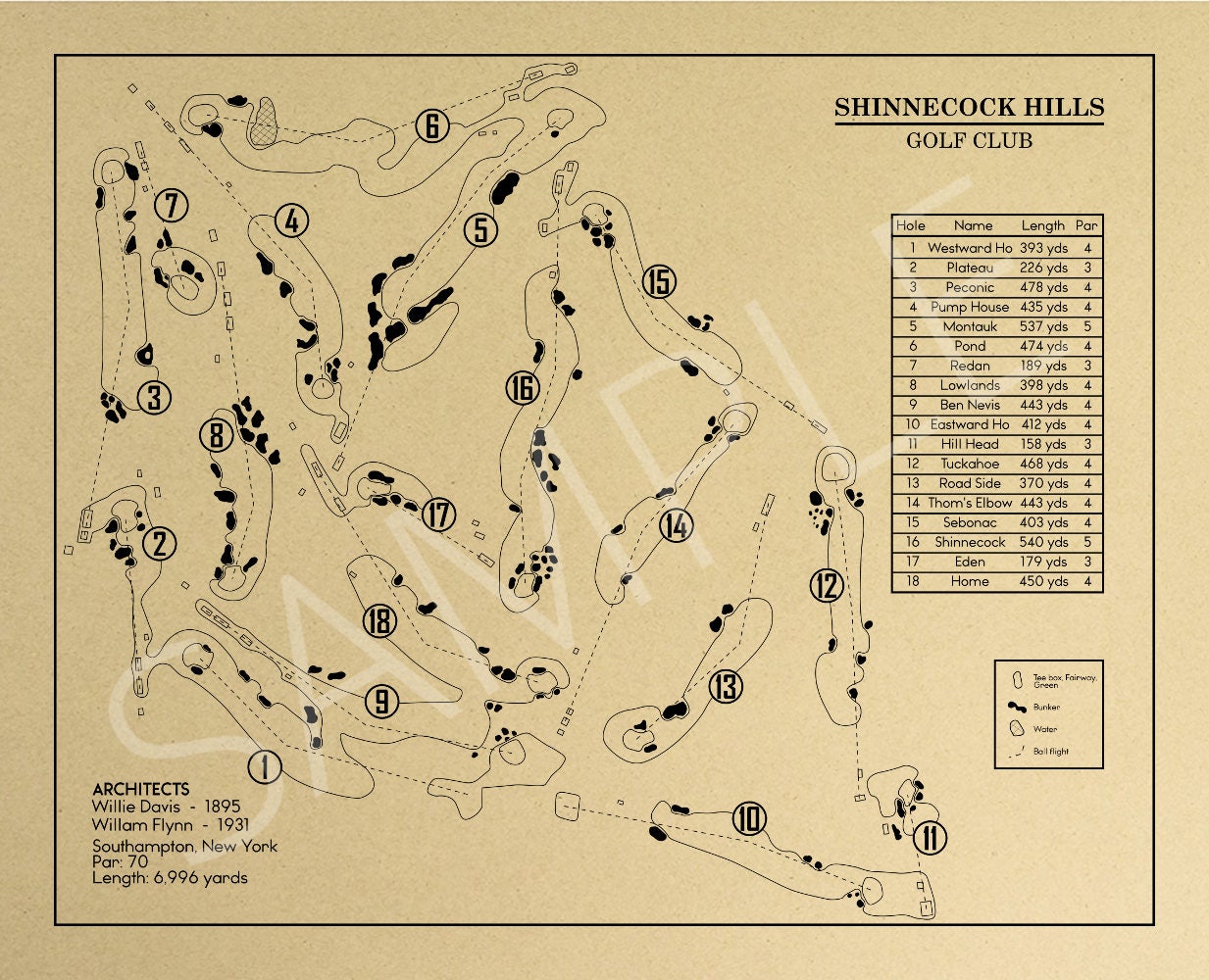 Shinnecock Hills Golf Club Outline (Print)