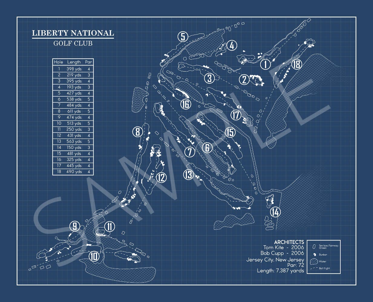 Liberty National Golf Club Blueprint (Print)