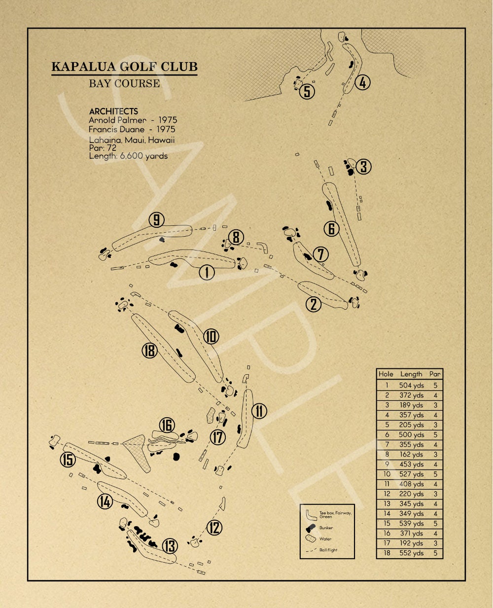 Kapalua Golf Club - Bay Course Outline (Print)