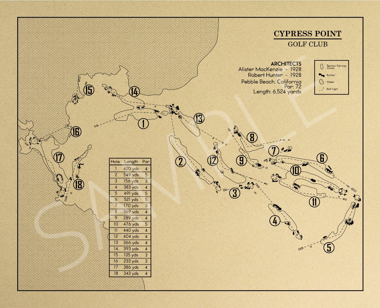Cypress Point Golf Club Outline (Print)