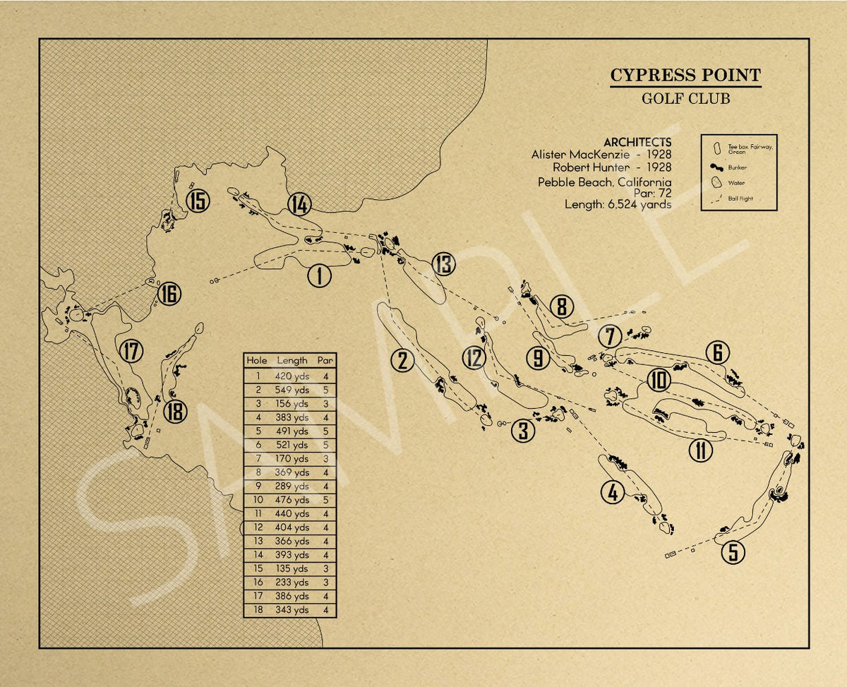 Cyprus Point Club Course Map Cypress Point Golf Club Outline (Print) – GolfBlueprints