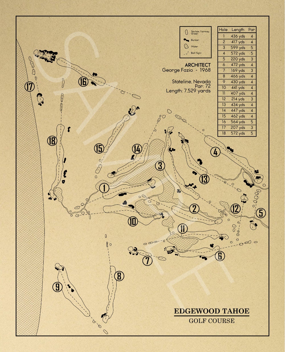 Edgewood Tahoe Golf Course Outline (Print)