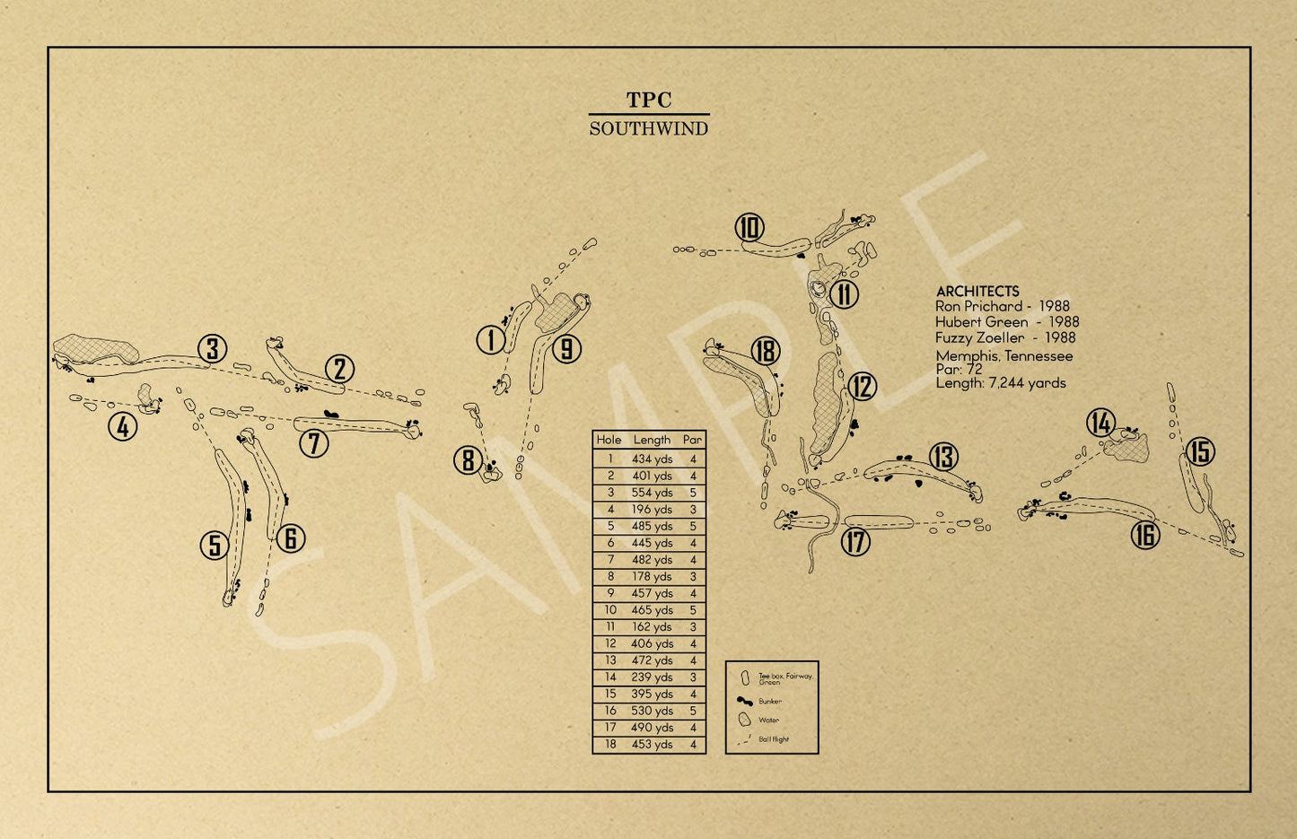 TPC Southwind Golf Course Outline (Print)