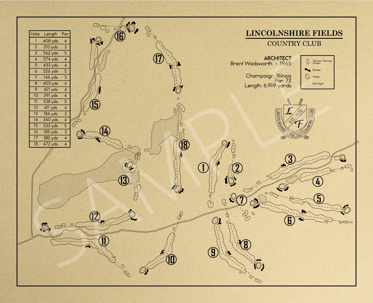 Lincolnshire Fields Country Club Outline (Print)